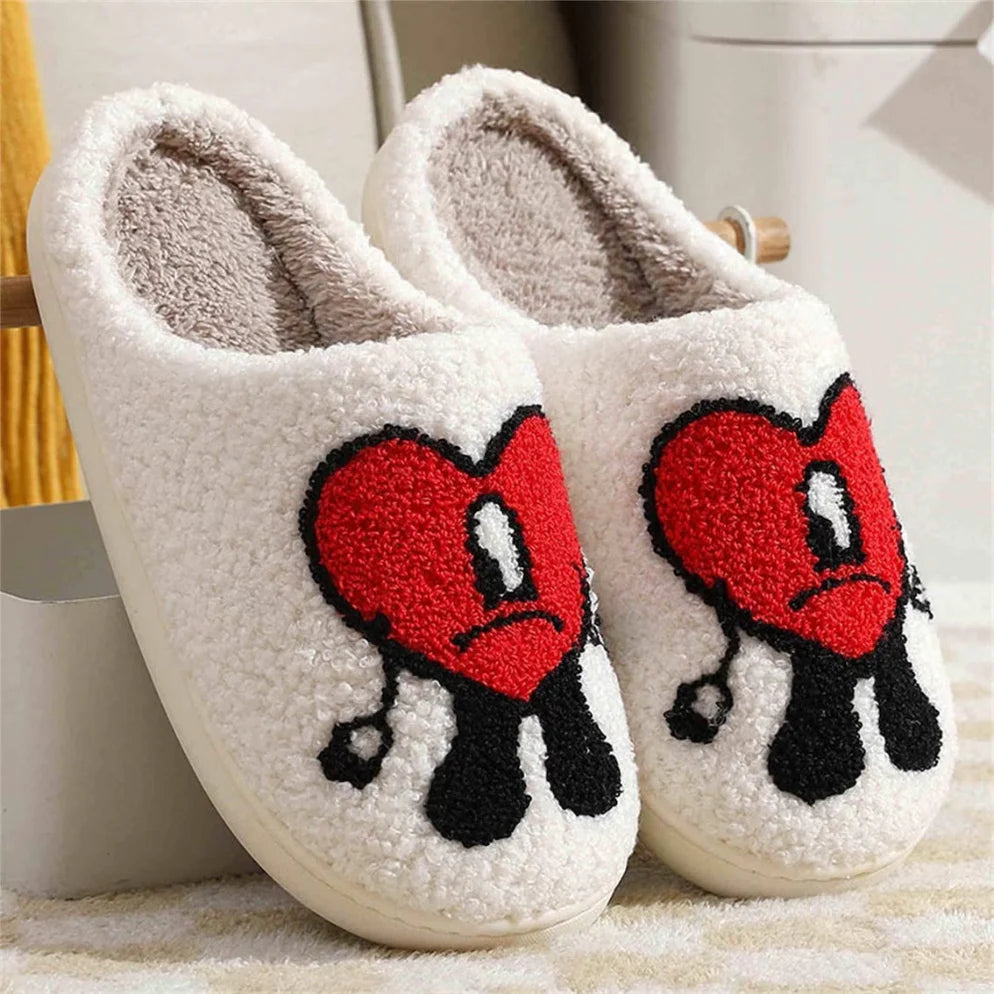 Heart Plush Slippers | Winter Slides | Bad Bunny Slides